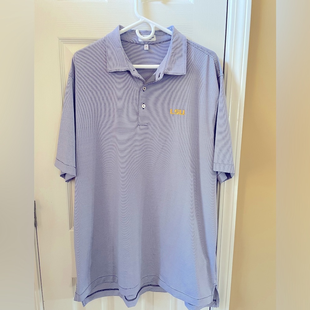 Men's Peter Millar LSU Jubilee stripe performance polo.  Size XL